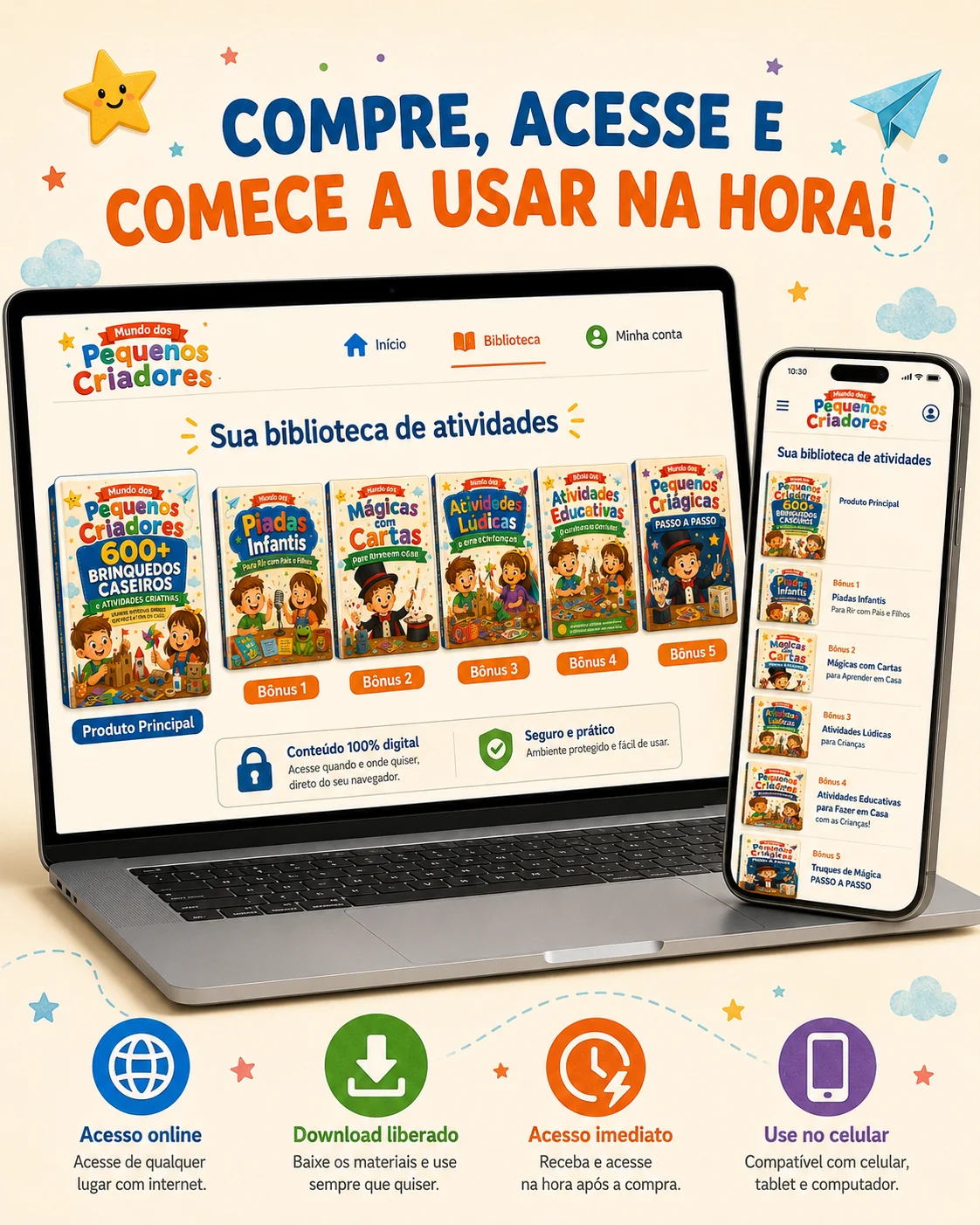 Mockup de acesso imediato ao material em notebook e celular