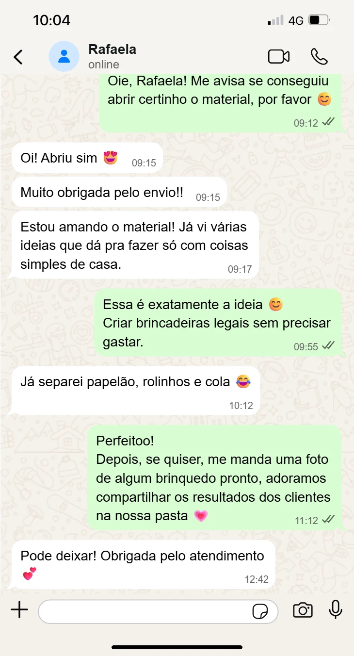 Print de WhatsApp com feedback de cliente